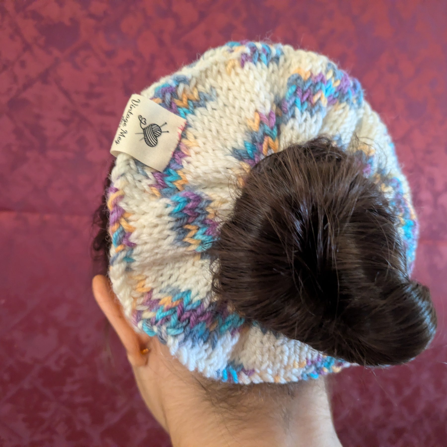 Retro 1980s Style Handknit Bun Topper Extra Large Hair Scrunchie