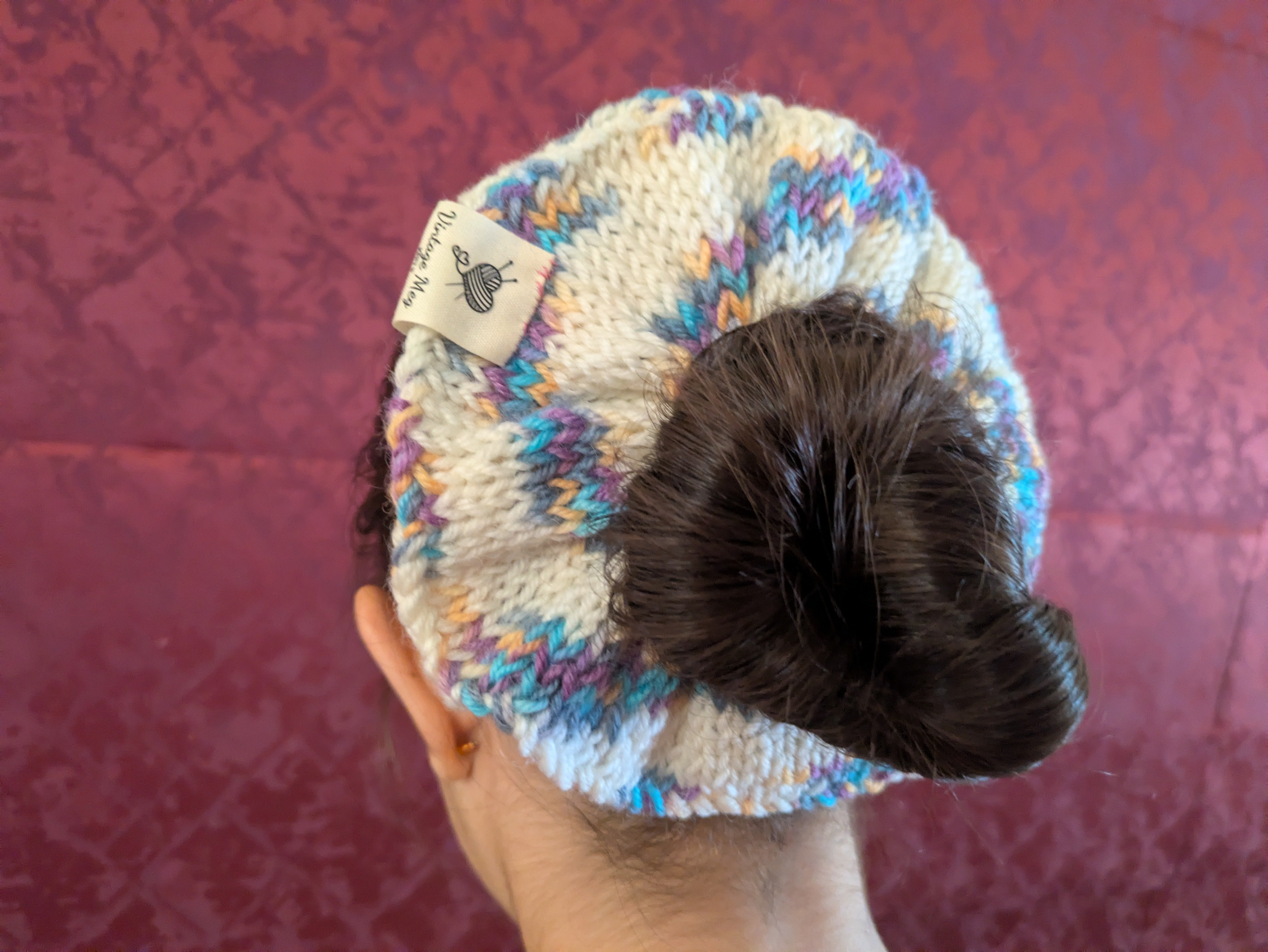 Retro 1980s Style Handknit Bun Topper Extra Large Hair Scrunchie
