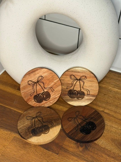 Timber Coaster Set of 4 🍒 Cherry Design