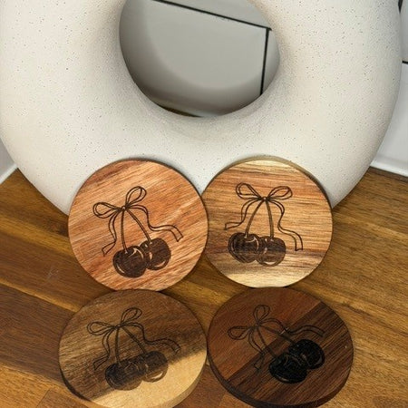 Timber Coaster Set of 4 🍒 Cherry Design