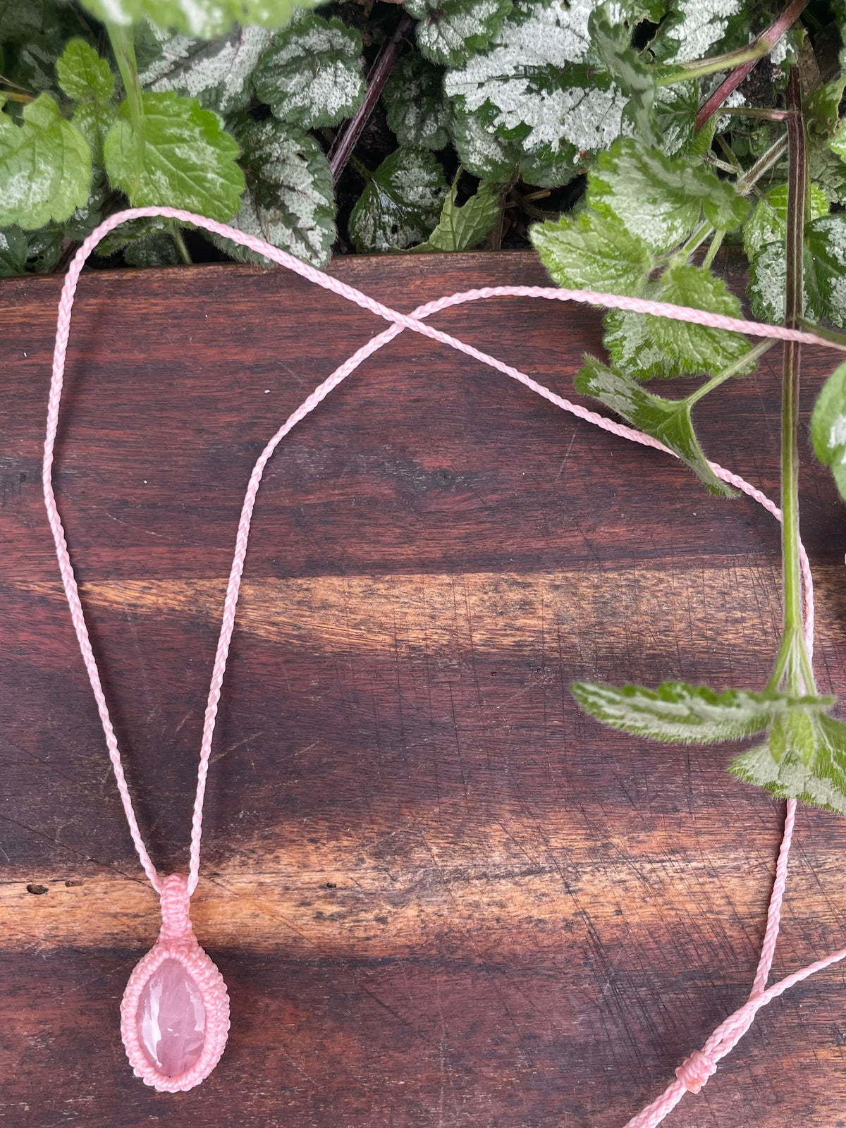 Rose Quartz, Pink gemstone macrame necklace, adjustable