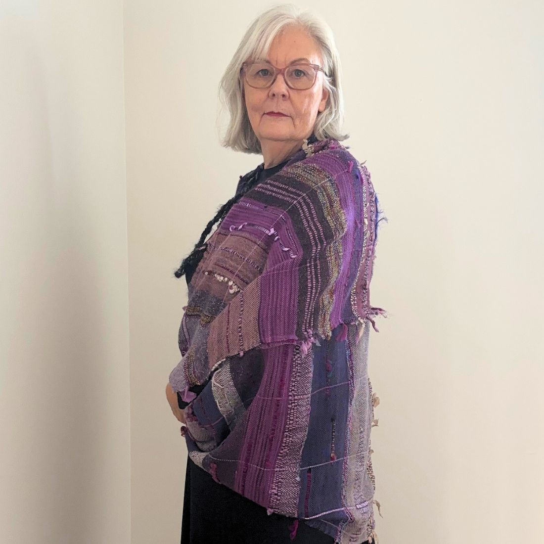 Handwoven Purple Art To Wear Shrug Jacket - One Of A Kind Women's Wrap