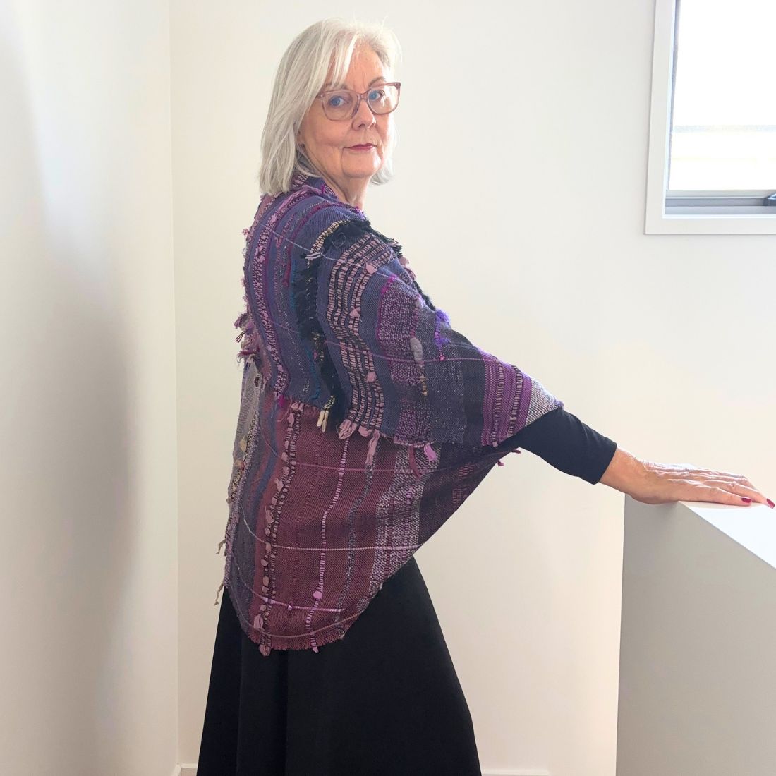 Handwoven Purple Art To Wear Shrug Jacket - One Of A Kind Women's Wrap