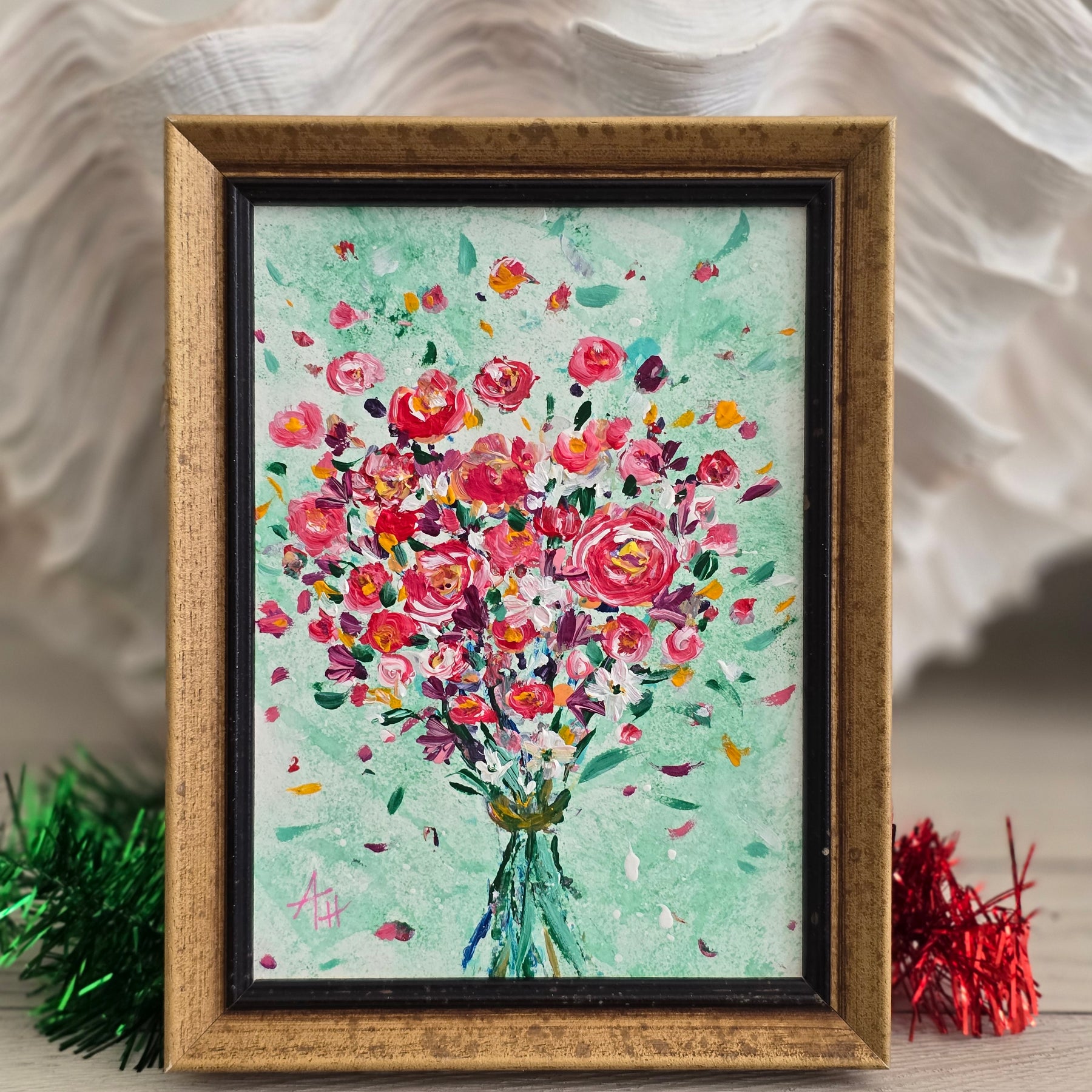 'Red Roses Bouquet' - Framed Artwork