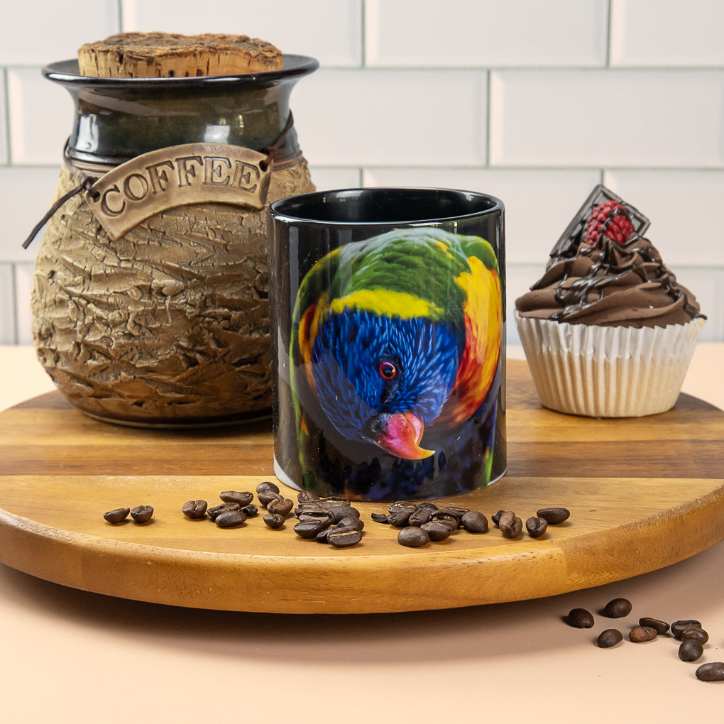 Rainbow Lorikeet - up close and personal - coffee mugs