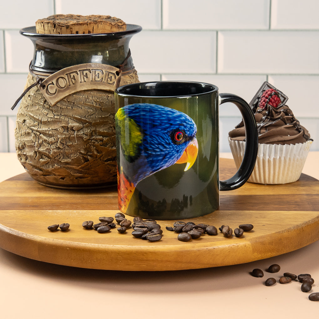 Rainbow Lorikeet - up close and personal - coffee mugs