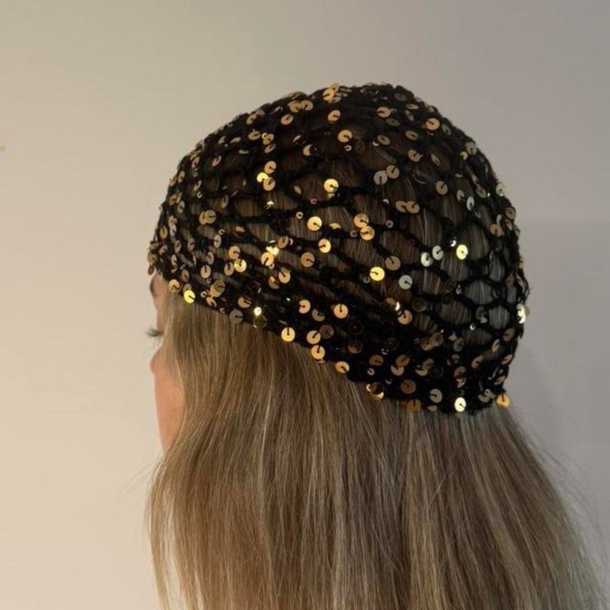 Black with Black Sequin Crochet Wave Hat