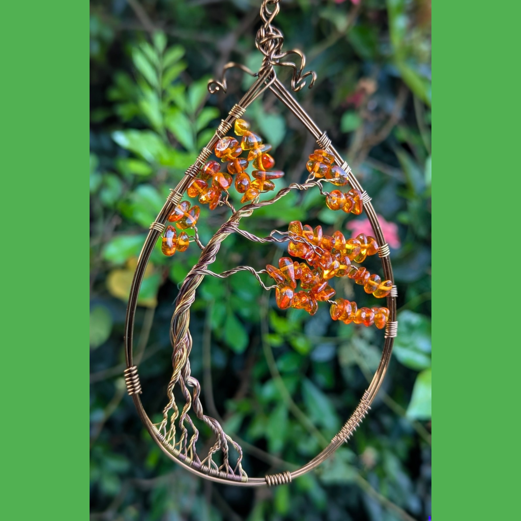 Baltic amber tree suncatcher - Wire art - OOAK design