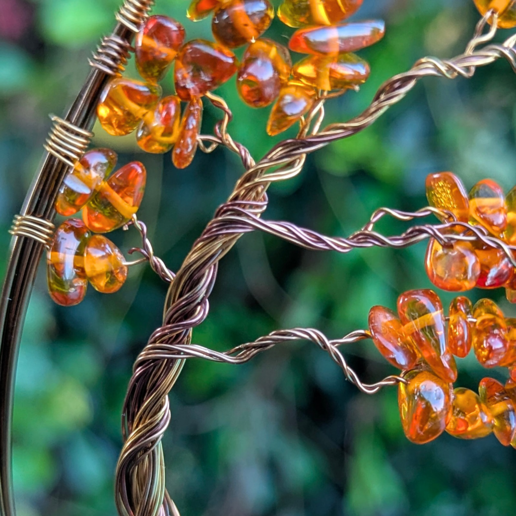Baltic amber tree suncatcher - Wire art - OOAK design