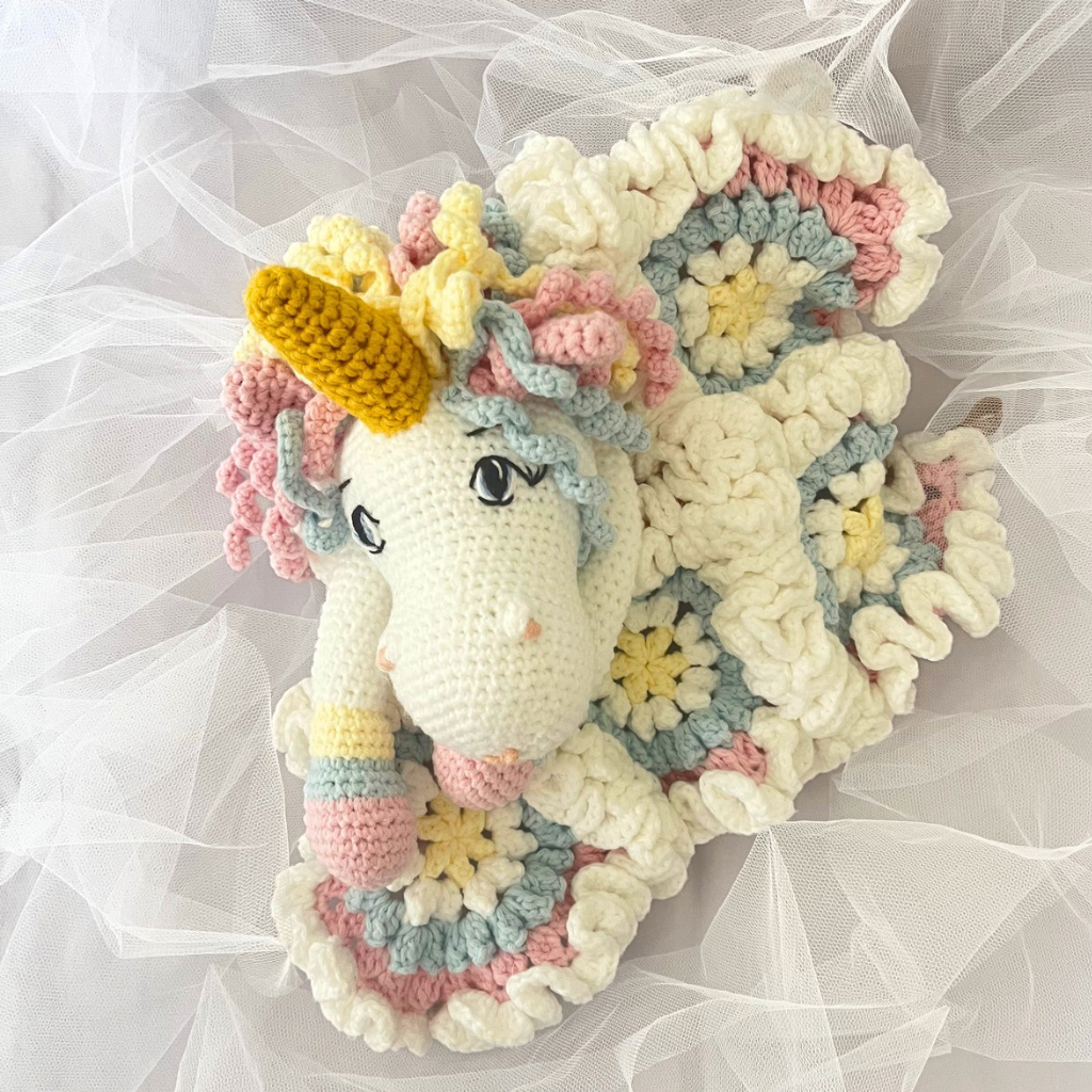 Crochet Unicorn Snuggler, Handmade Unicorn Lovey Blanket