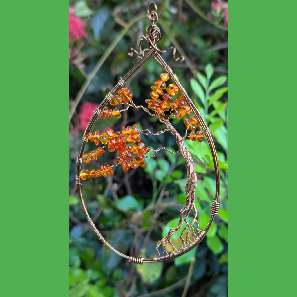 Baltic amber tree suncatcher - Wire art - OOAK design