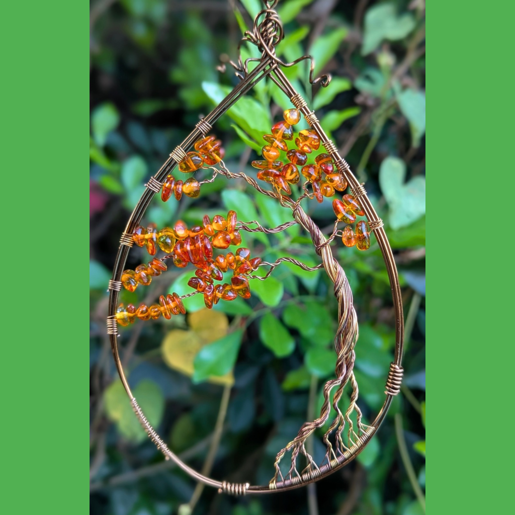 Baltic amber tree suncatcher - Wire art - OOAK design