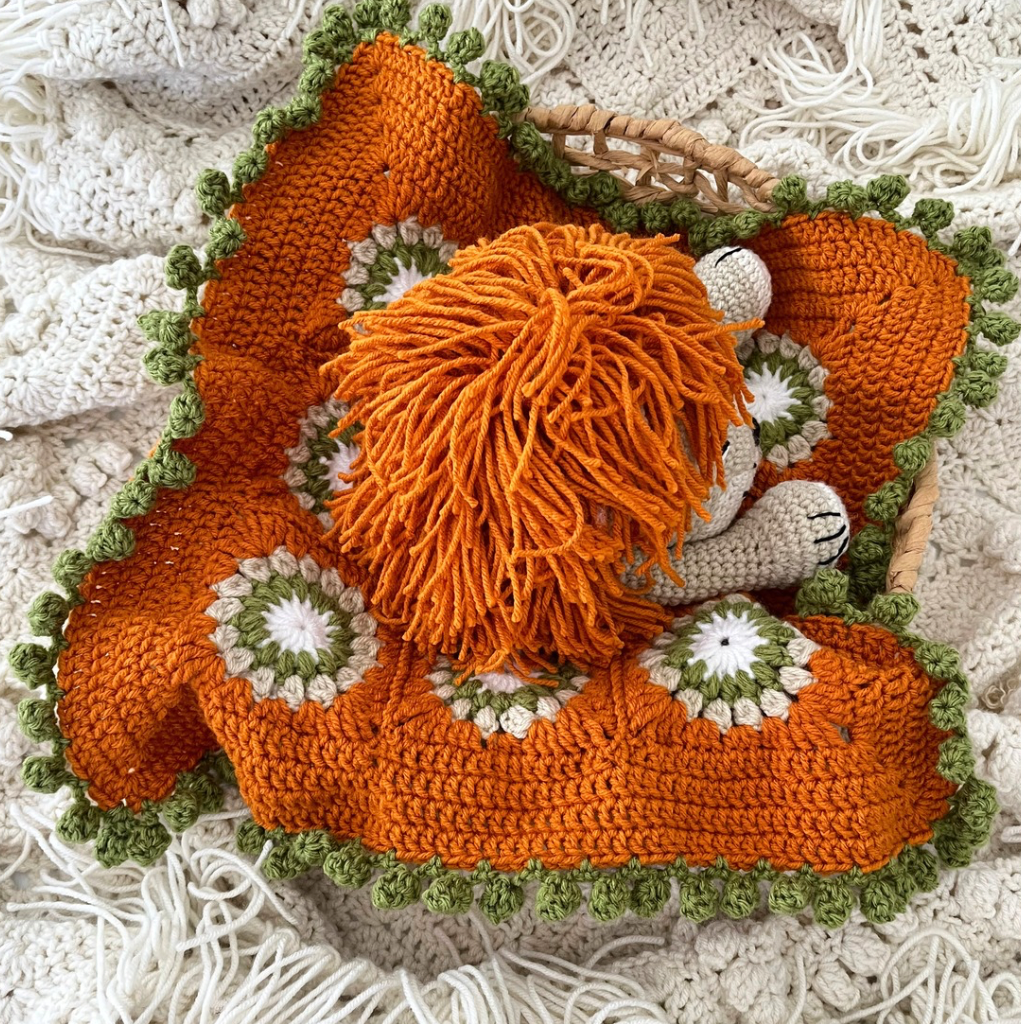 Crochet Lion Snuggle Blanket, Crochet Lion Lovey Blanket