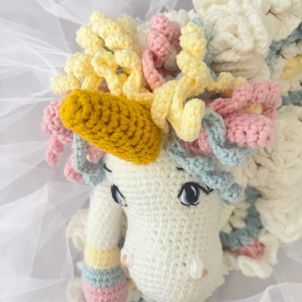Crochet Unicorn Snuggler, Handmade Unicorn Lovey Blanket