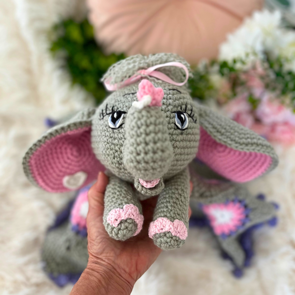 Crochet Elephant Lovey Blanket Miss Ellie, Crochet Elephant Snuggler