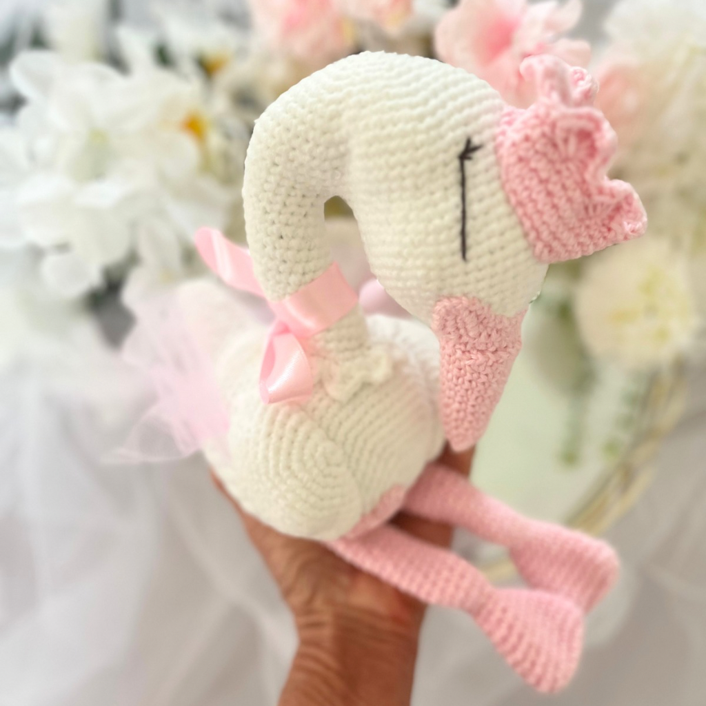 Handmade Crochet Princess Swan and Grasping Toy Baby Gift Set