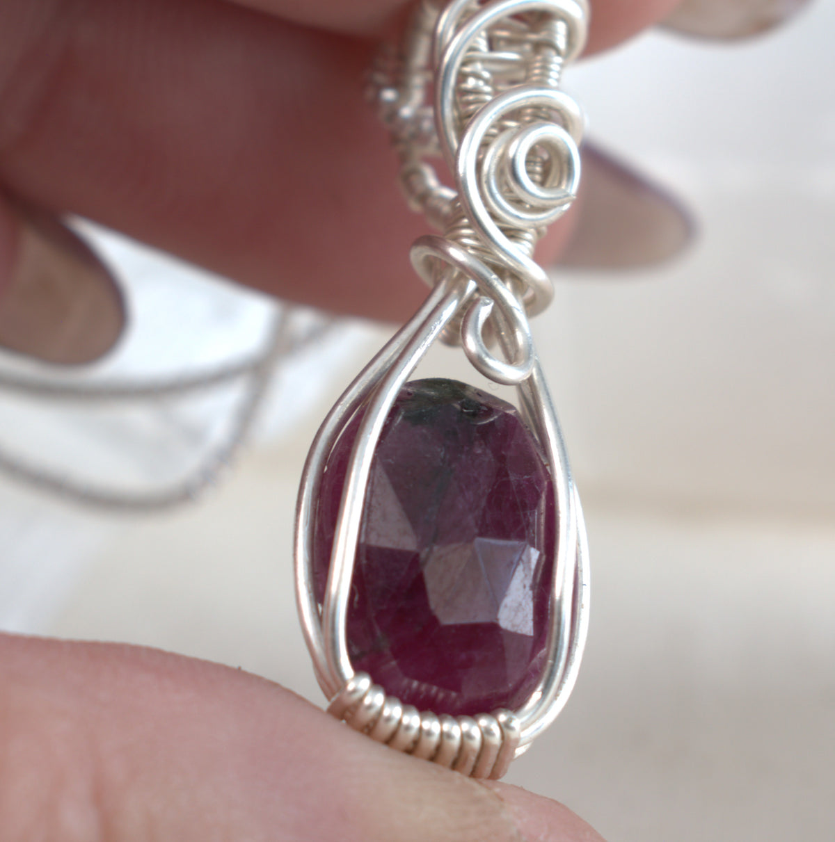 Afterglow - Ruby Wire Wrapped Keepsake Pendant, July Birthstone