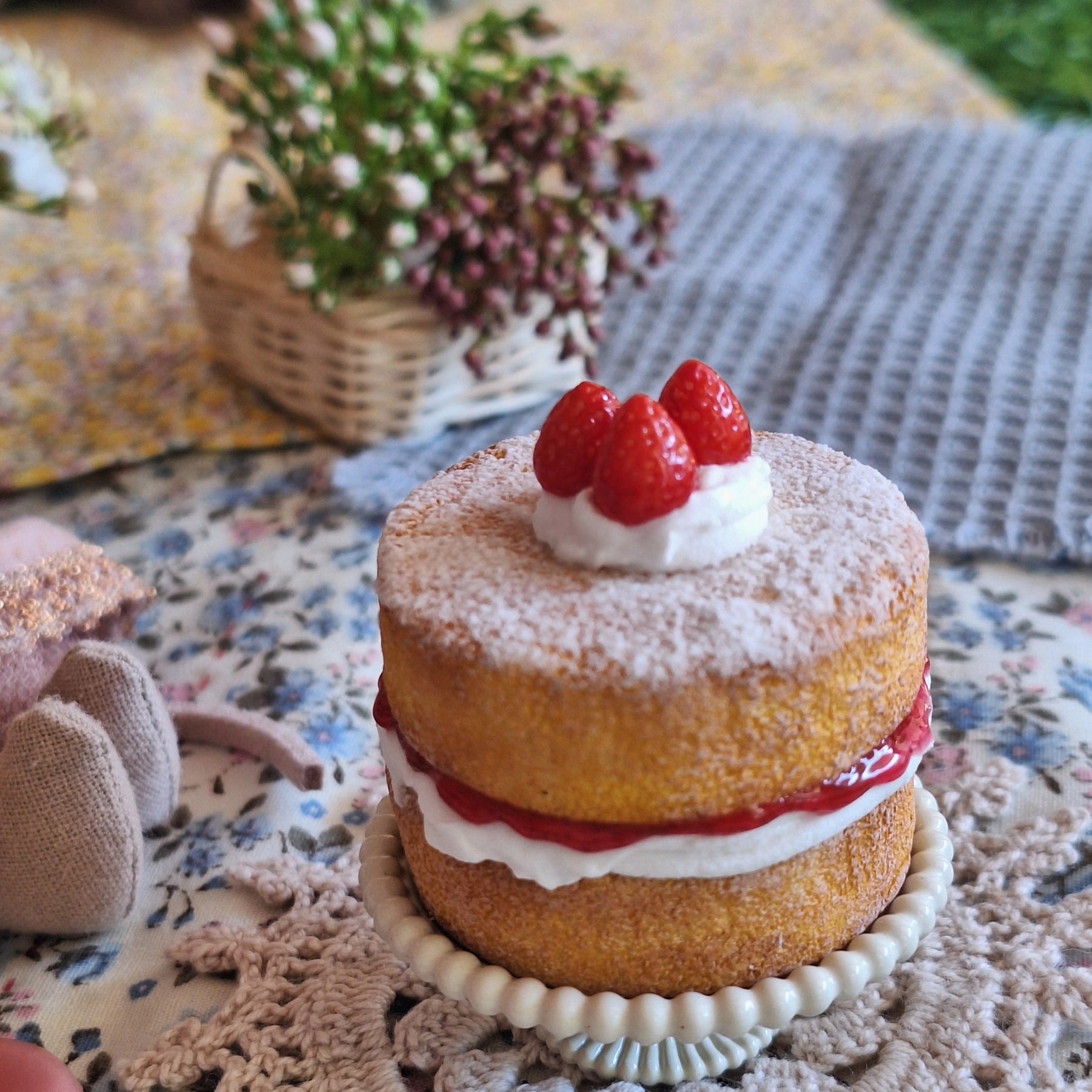 Victoria Sponge Cake (with mini crochet doily)