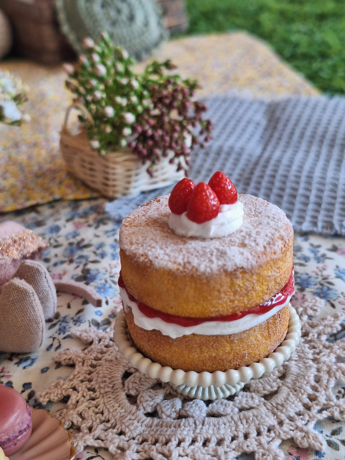 Victoria Sponge Cake (with mini crochet doily)