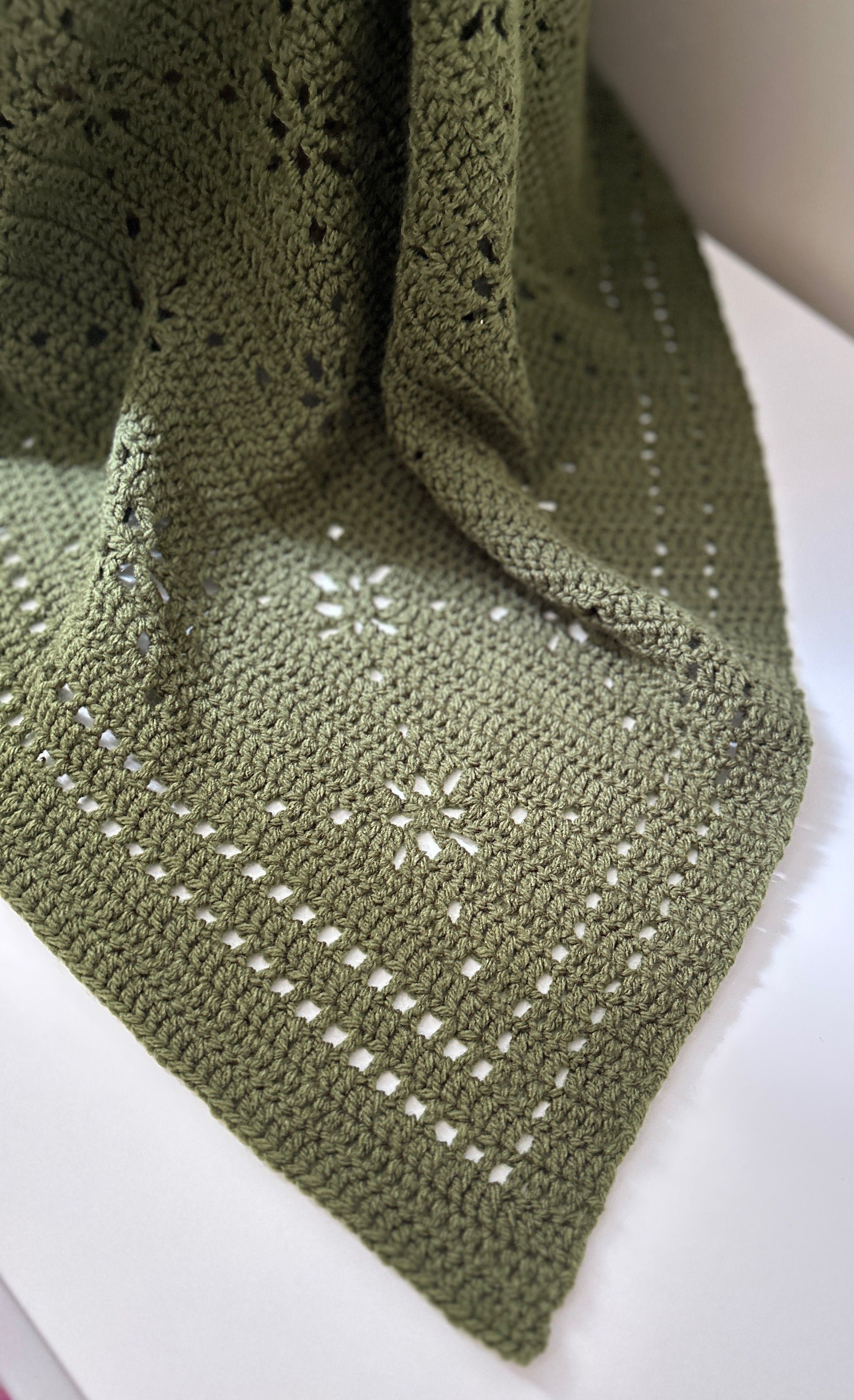 Forest Fields,  Handmade Forest Sage Green Crochet Baby Blanket, Modern Nursery Blanket