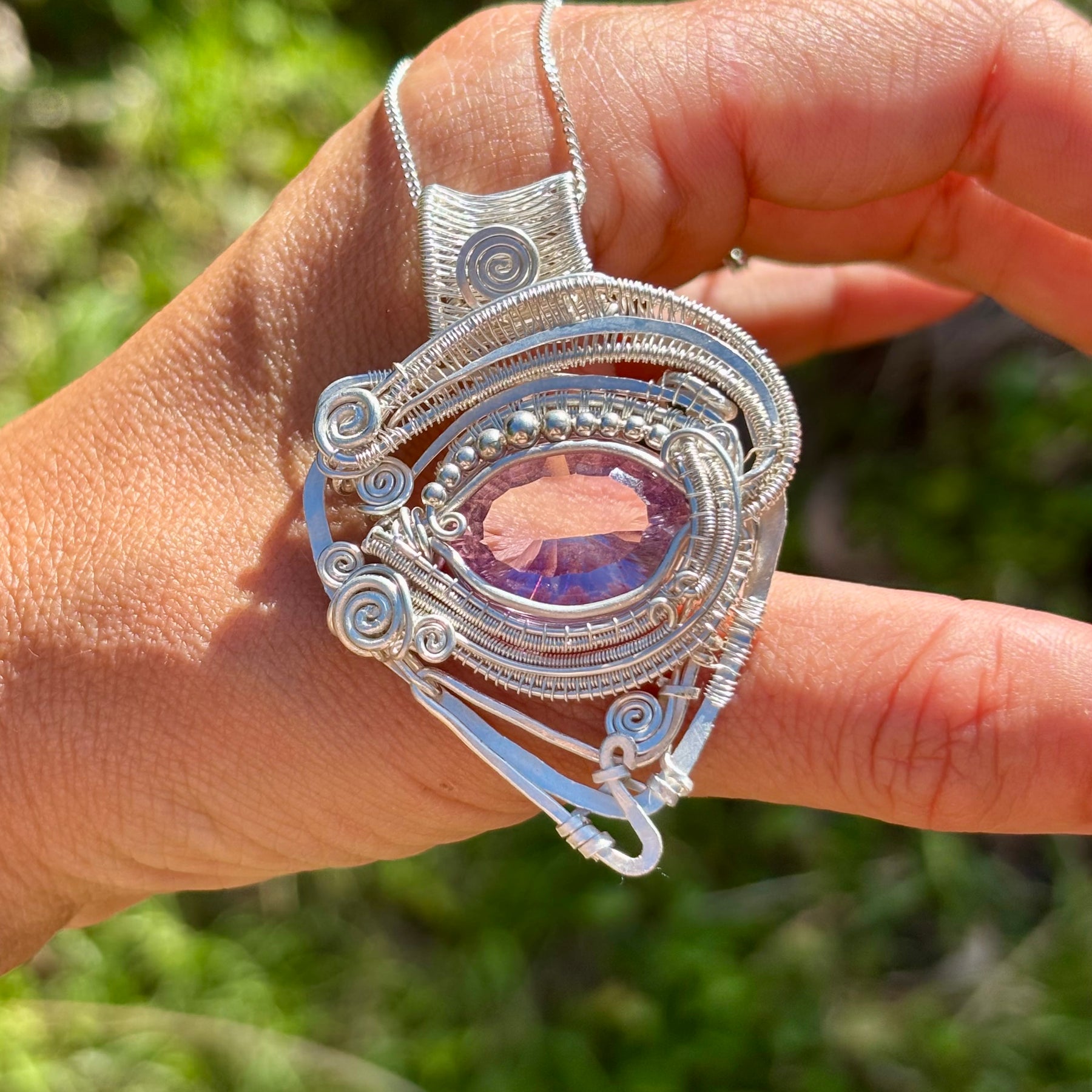 Silver Amethyst Horus eye protective Crystal pendant