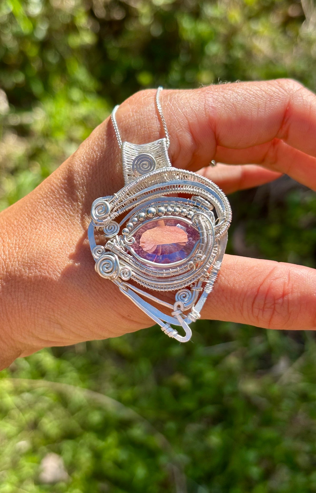 Silver Amethyst Horus eye protective Crystal pendant
