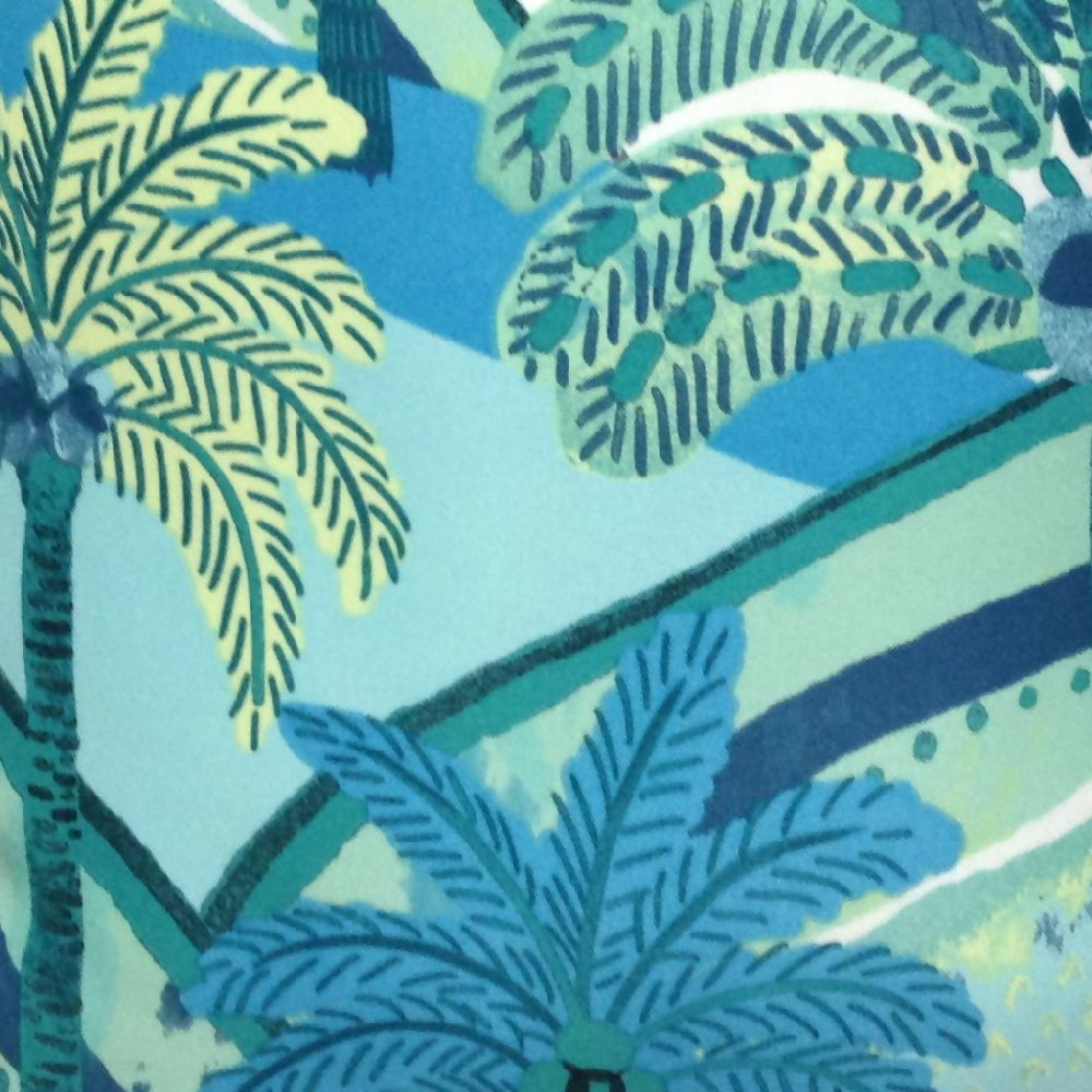 Green and blue palm design outdoor cushion cover. 45x45cm