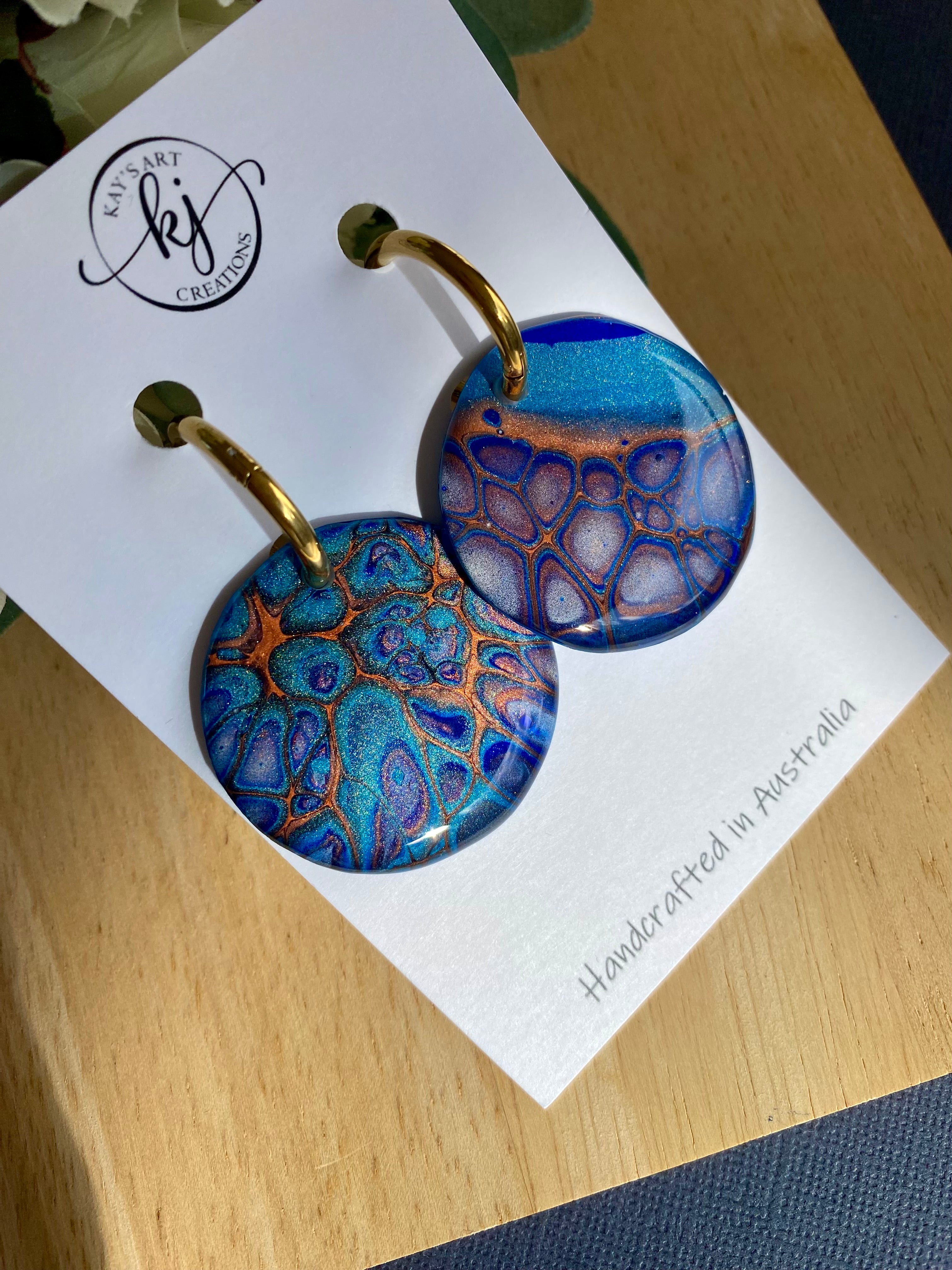 Copper Teal Huggie Hoop Earrings