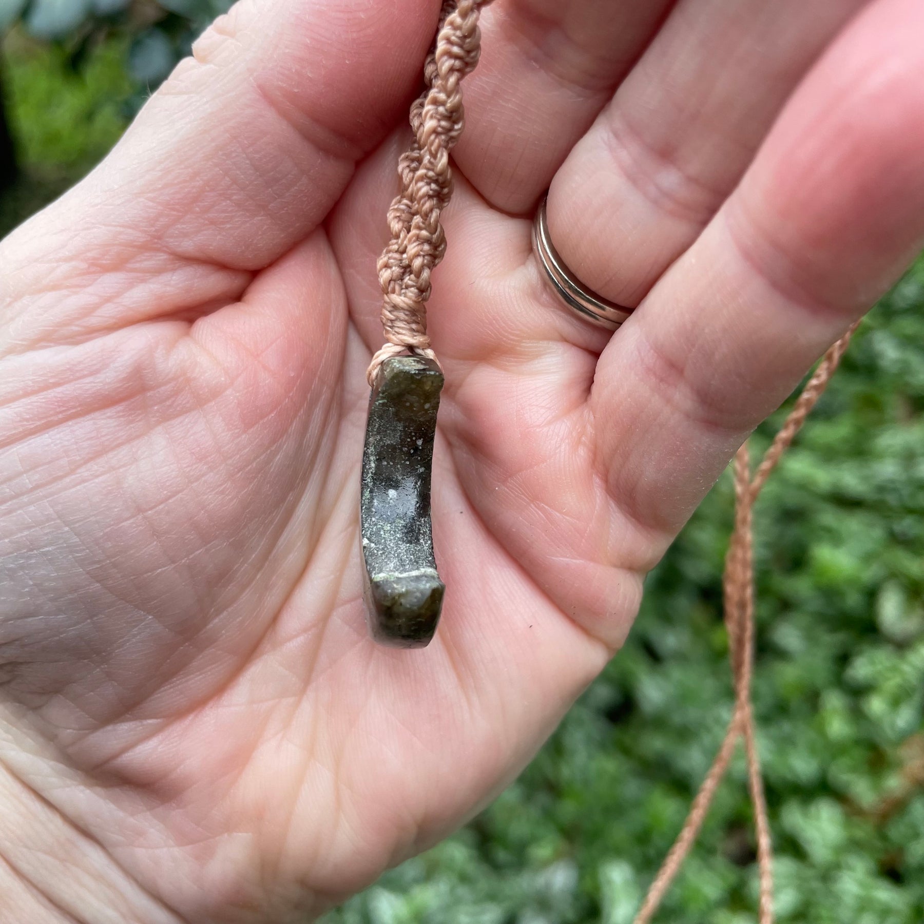 Labradorite Pendant: Crescent moon Beaded Macrame, Adjustable Boho Gift