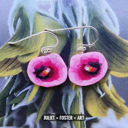 Pink flower earring native hibiscus in silver