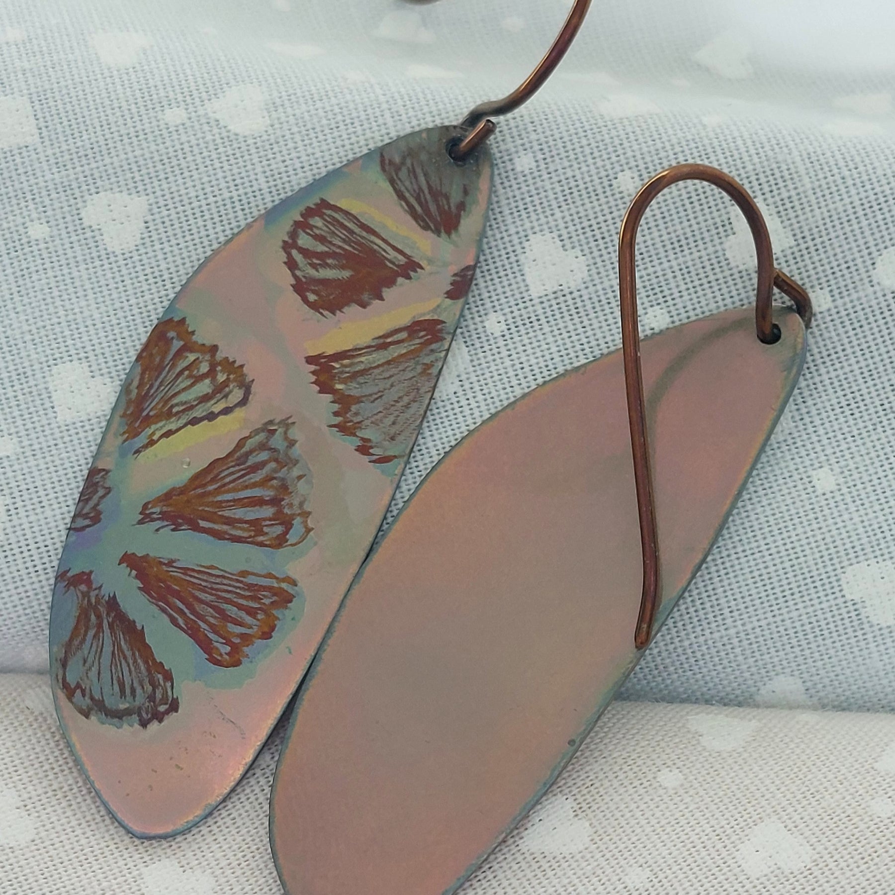 Opalescent and Bronze Titanium Dangle Earrings - Stylised Flower