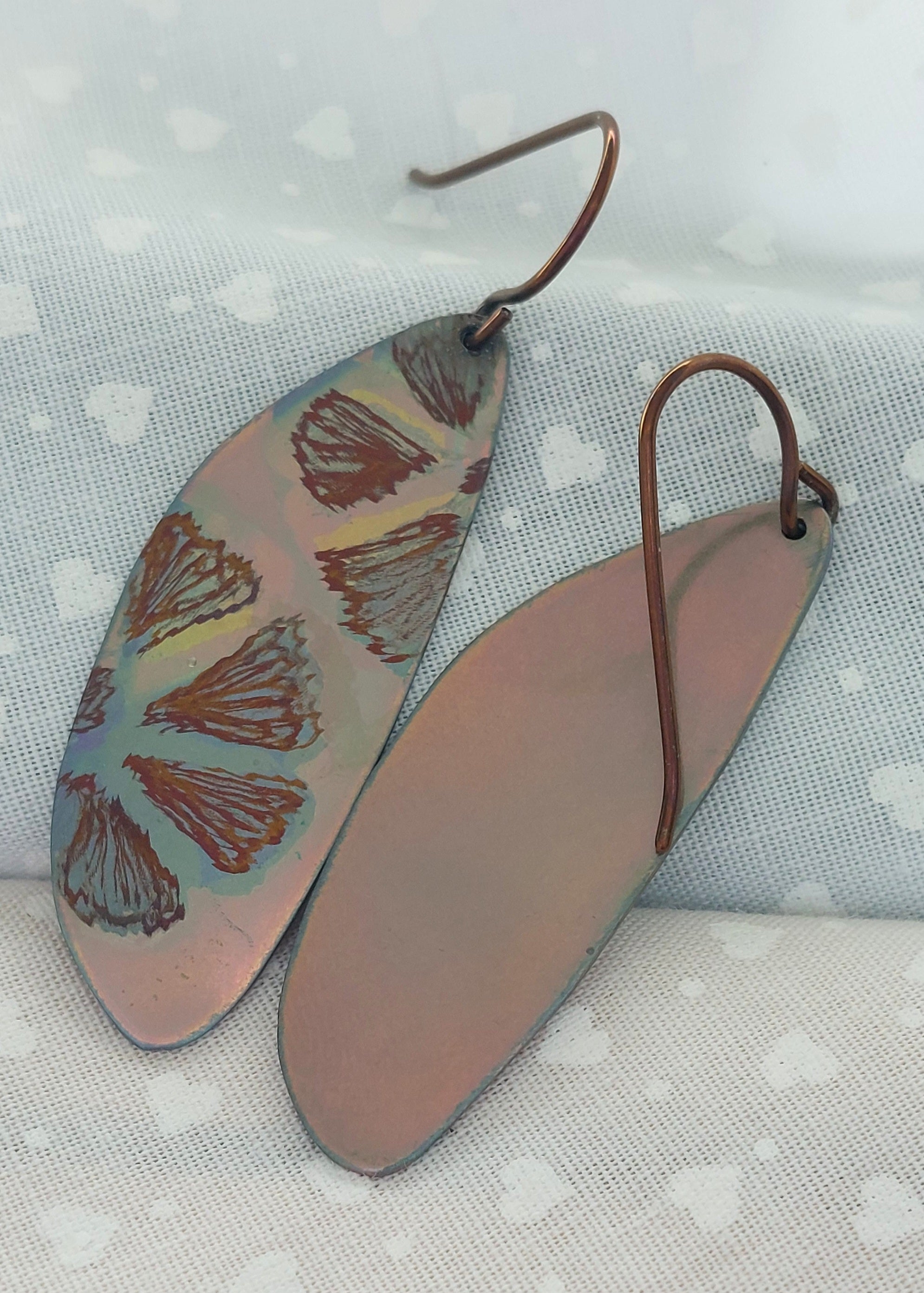 Opalescent and Bronze Titanium Dangle Earrings - Stylised Flower