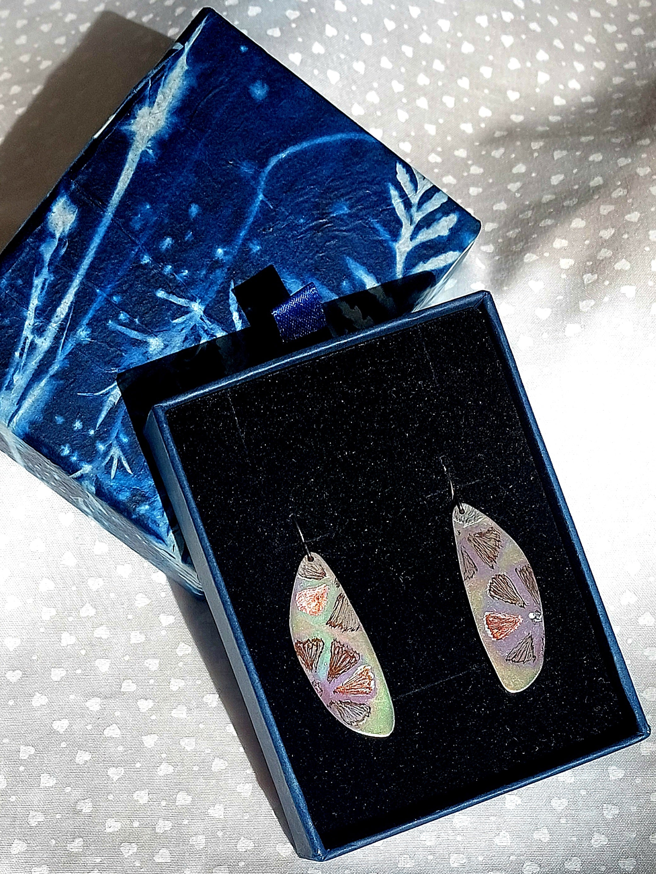 Opalescent and Bronze Titanium Dangle Earrings - Stylised Flower