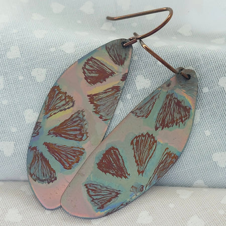 Opalescent and Bronze Titanium Dangle Earrings - Stylised Flower