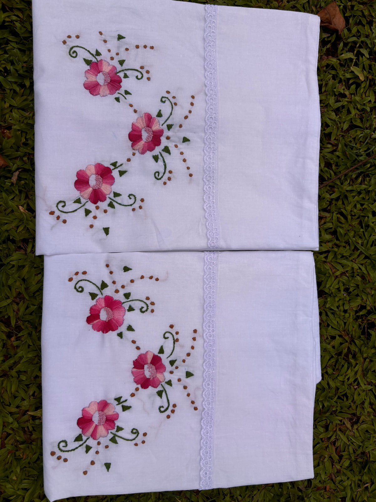 Set of 2 Hand Embroidered Pillow / Cushion Covers