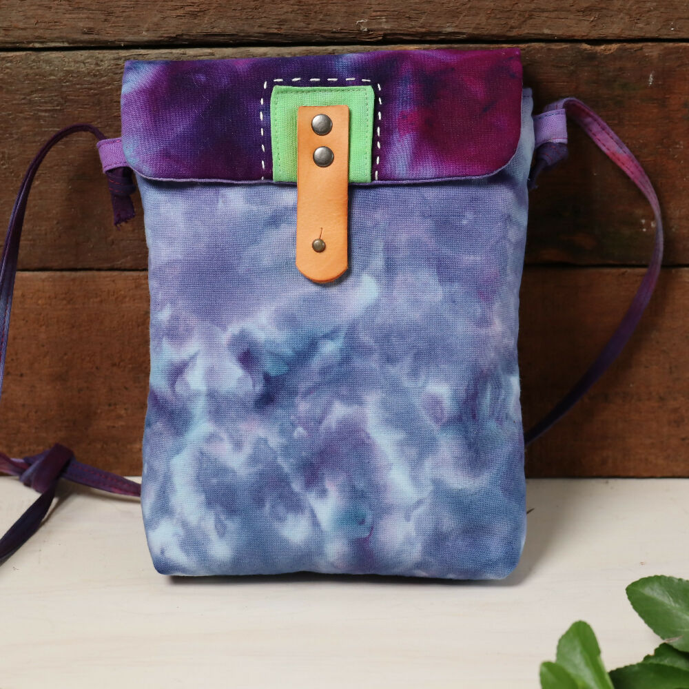 Ice Dyed Small Messenger/Cross Body Bag. Blue