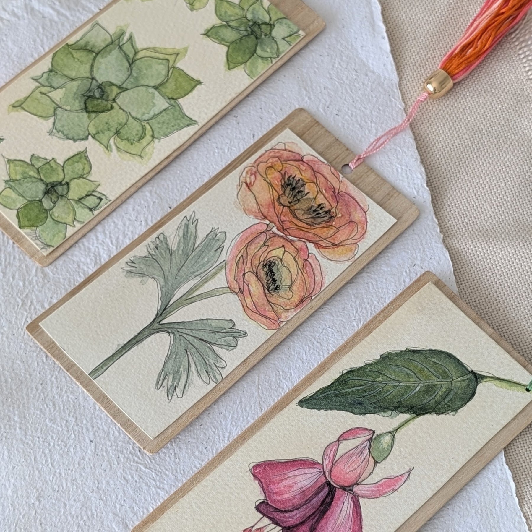 Handmade Botanical Watercolour Bookmark – Gift for Readers
