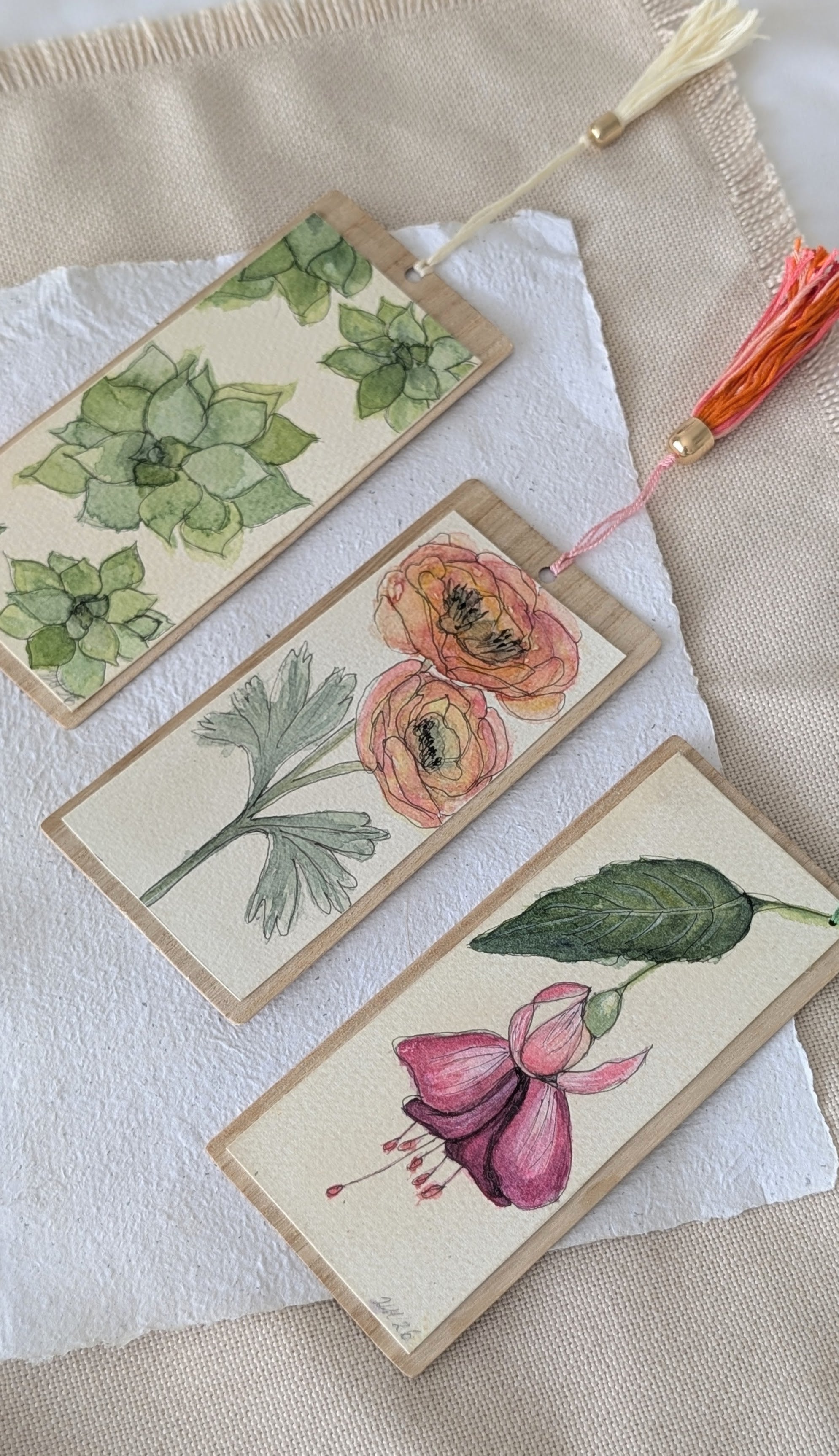 Handmade Botanical Watercolour Bookmark – Gift for Readers