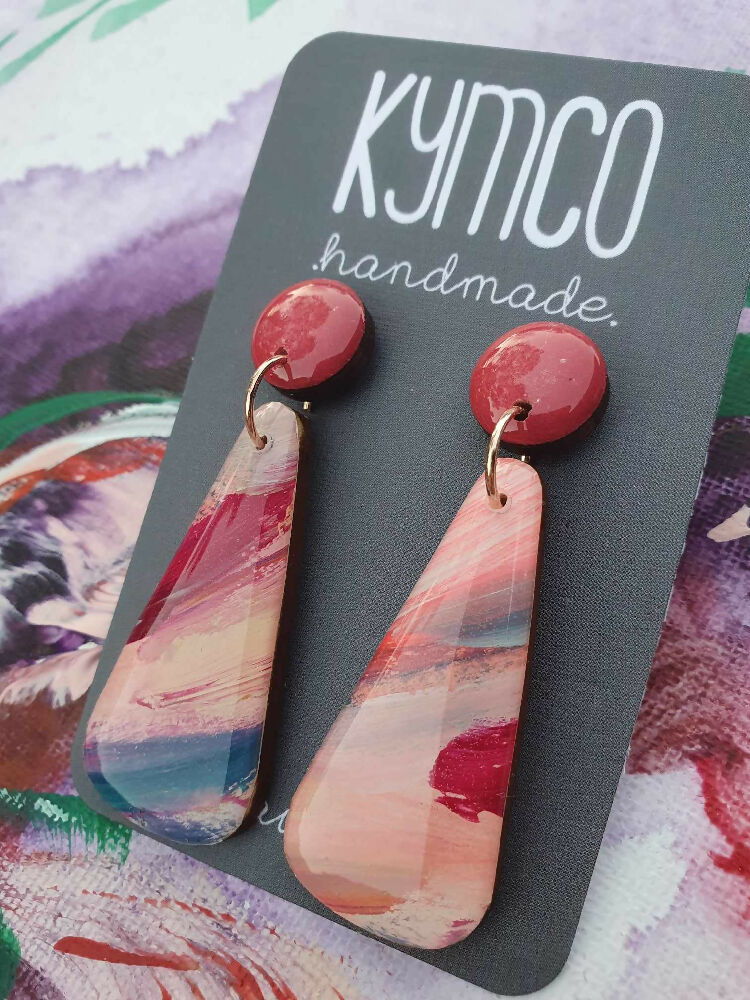 Aurora Collection| Resin large dangle earrings | Fuchsia and pink4