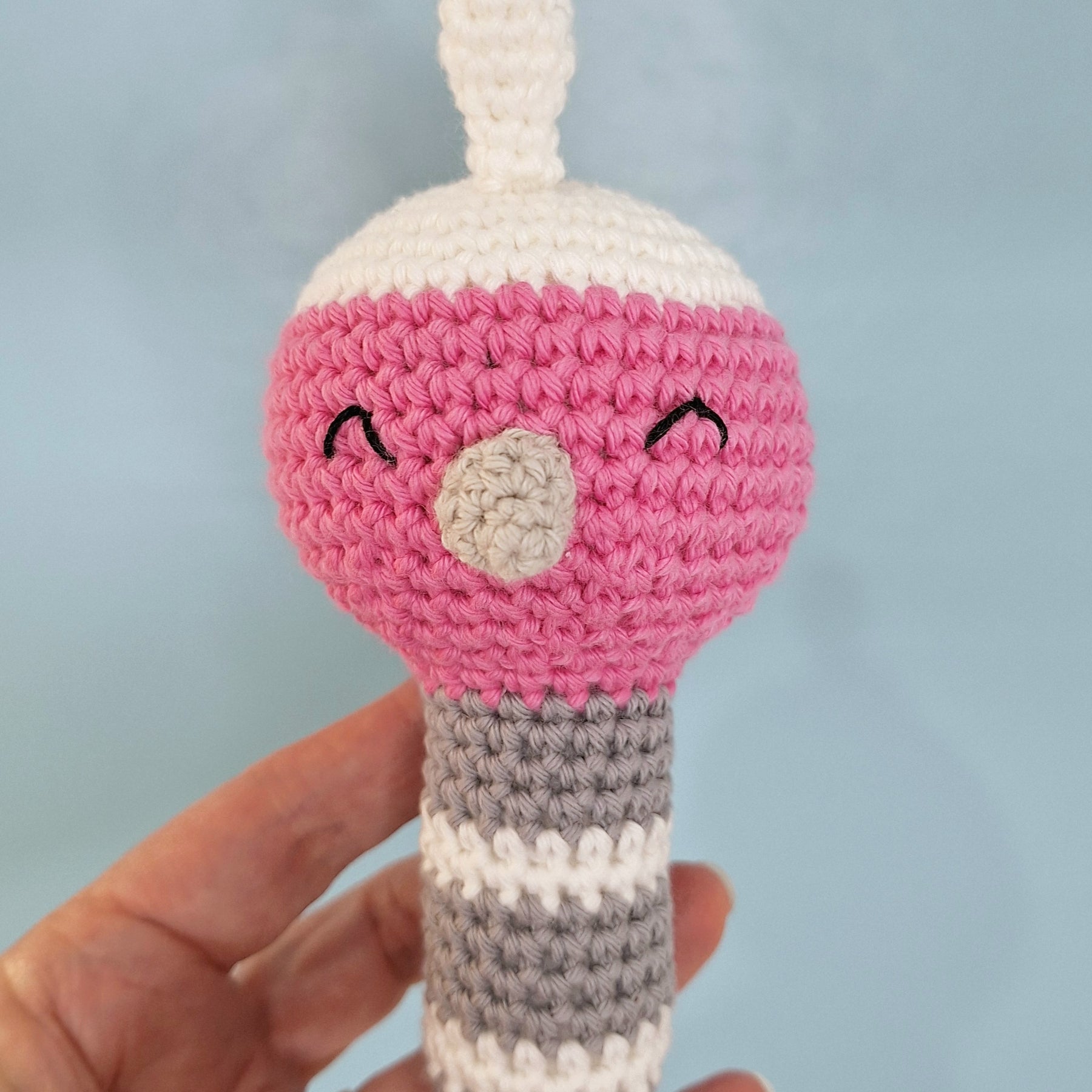Lightweight Crochet Galah Baby Rattle