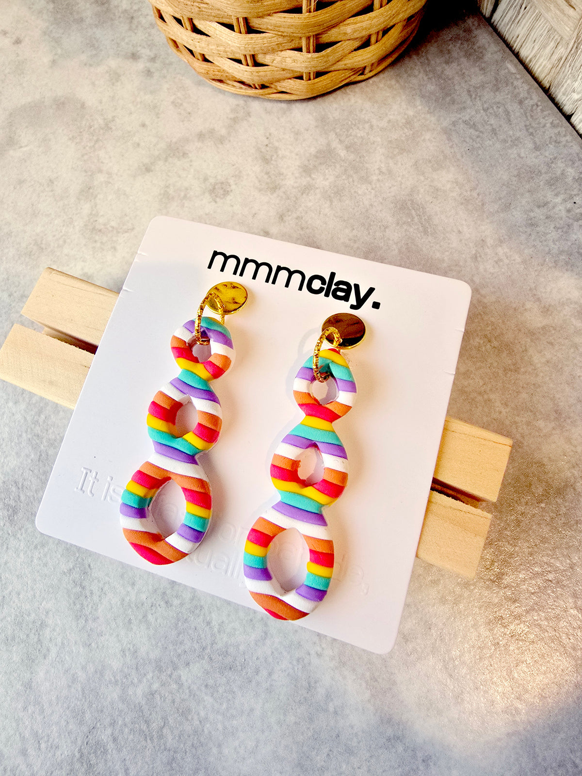 Candy Striped Triple Loop Cutout Drop Earrings