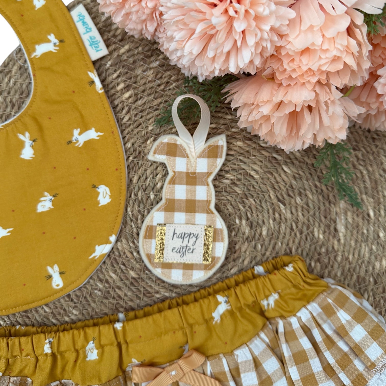 Ruffled Nappy Cover & Dribble Bib Set - Mustard Bunny - Size 0