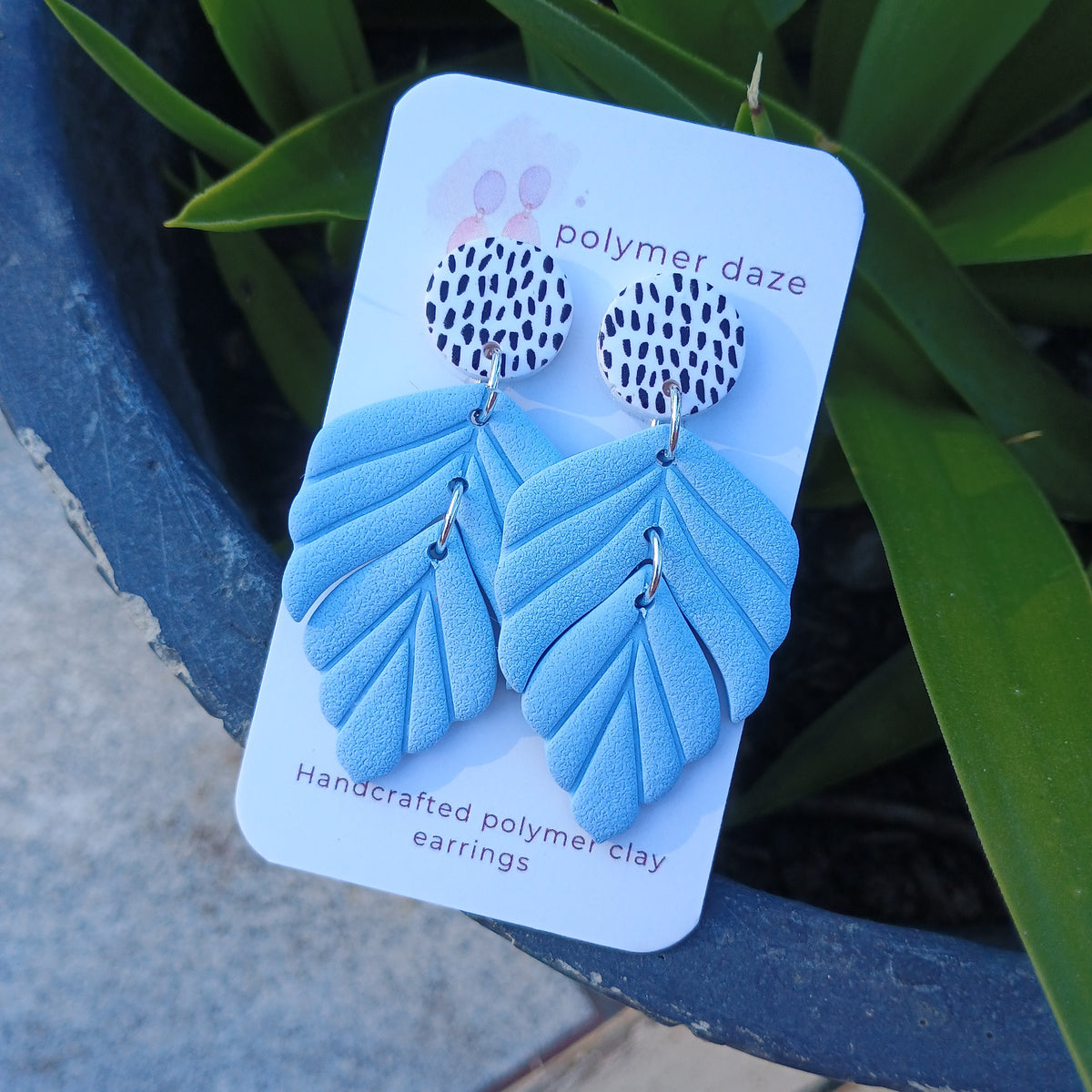 Leaf dangle earrings with painted stud top
