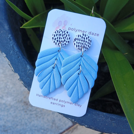 Leaf dangle earrings with painted stud top