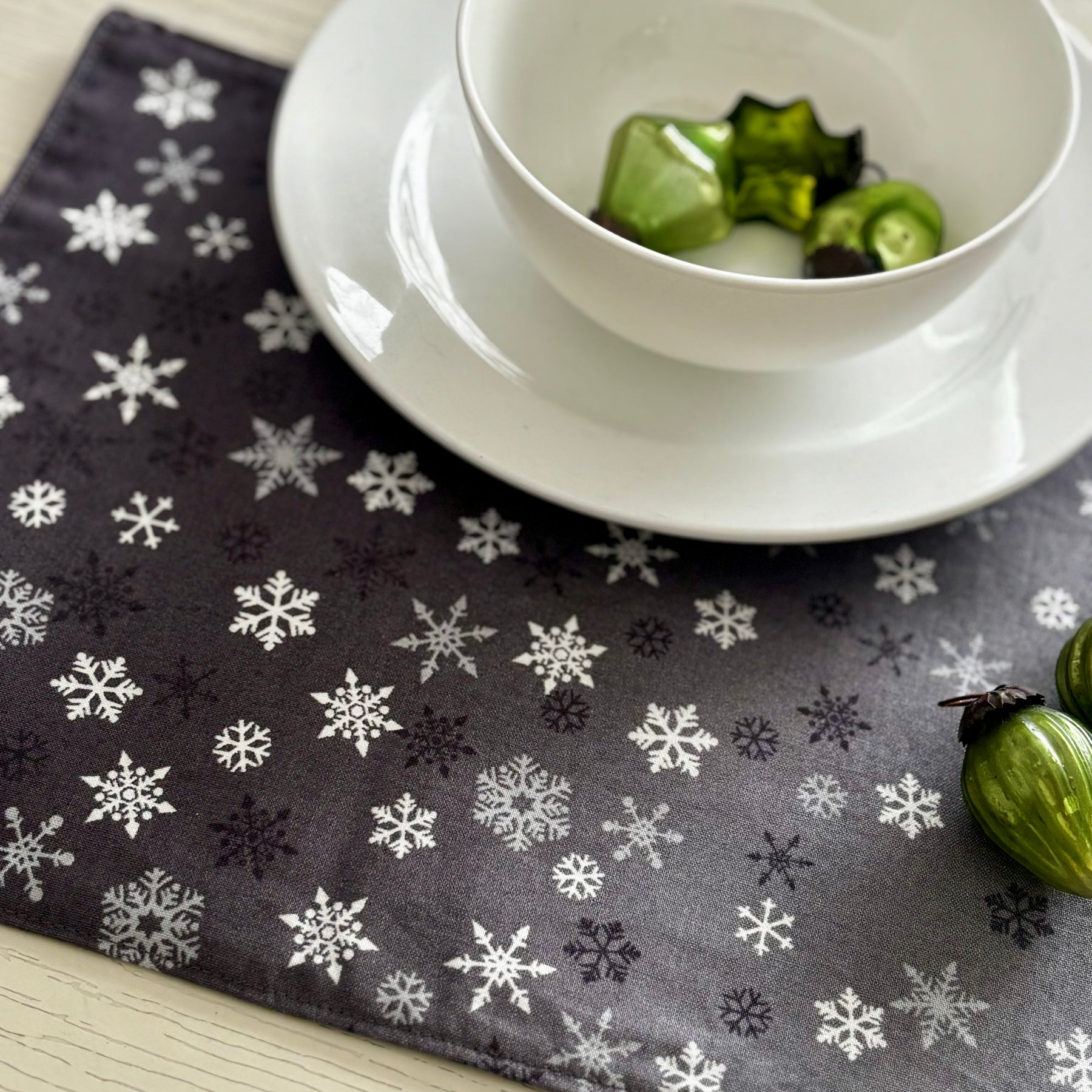 Silver Grey with  white Snowflake Table Runner