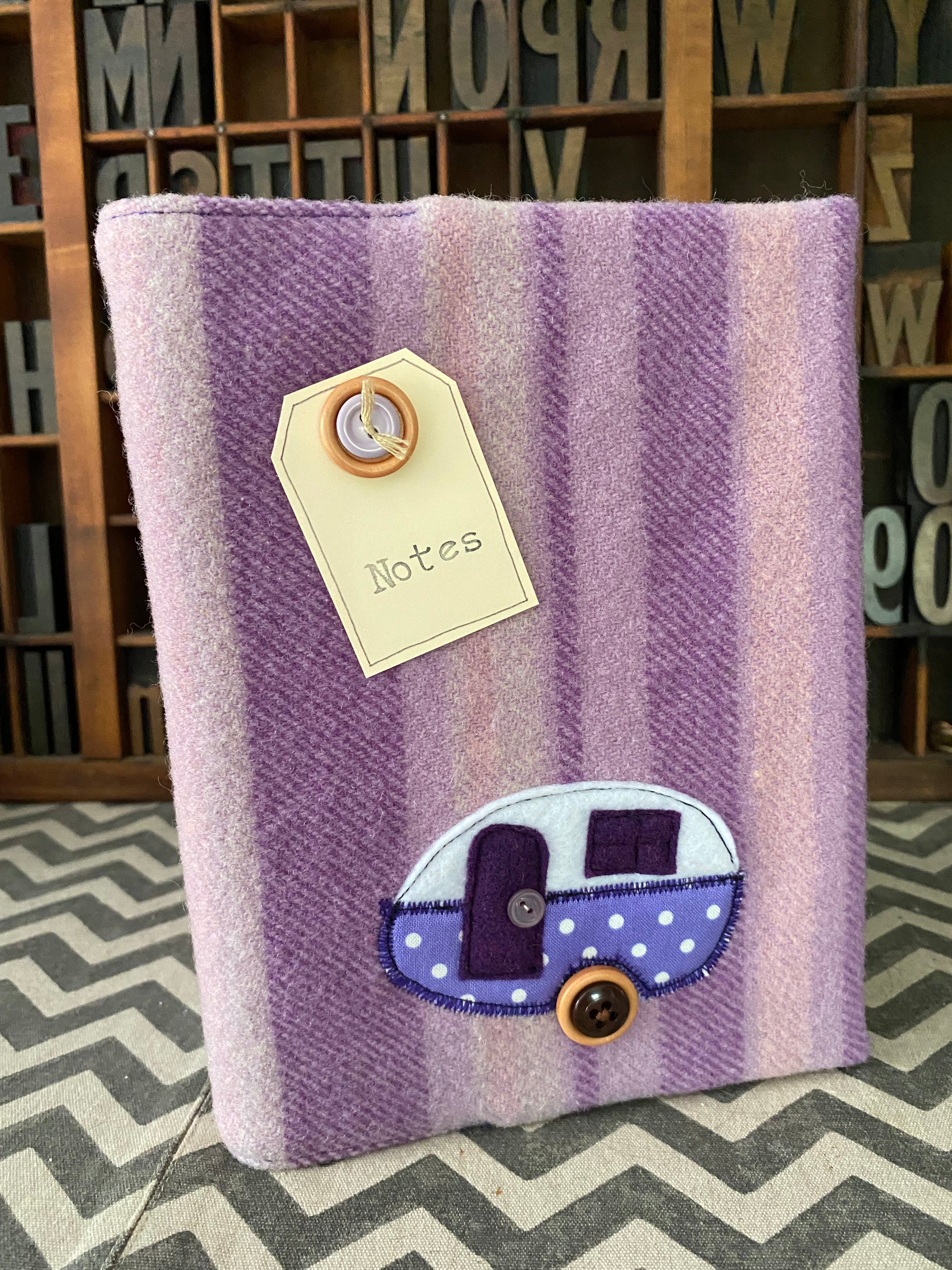 A5 Upcycled Notebook Vintage Caravan - Purple