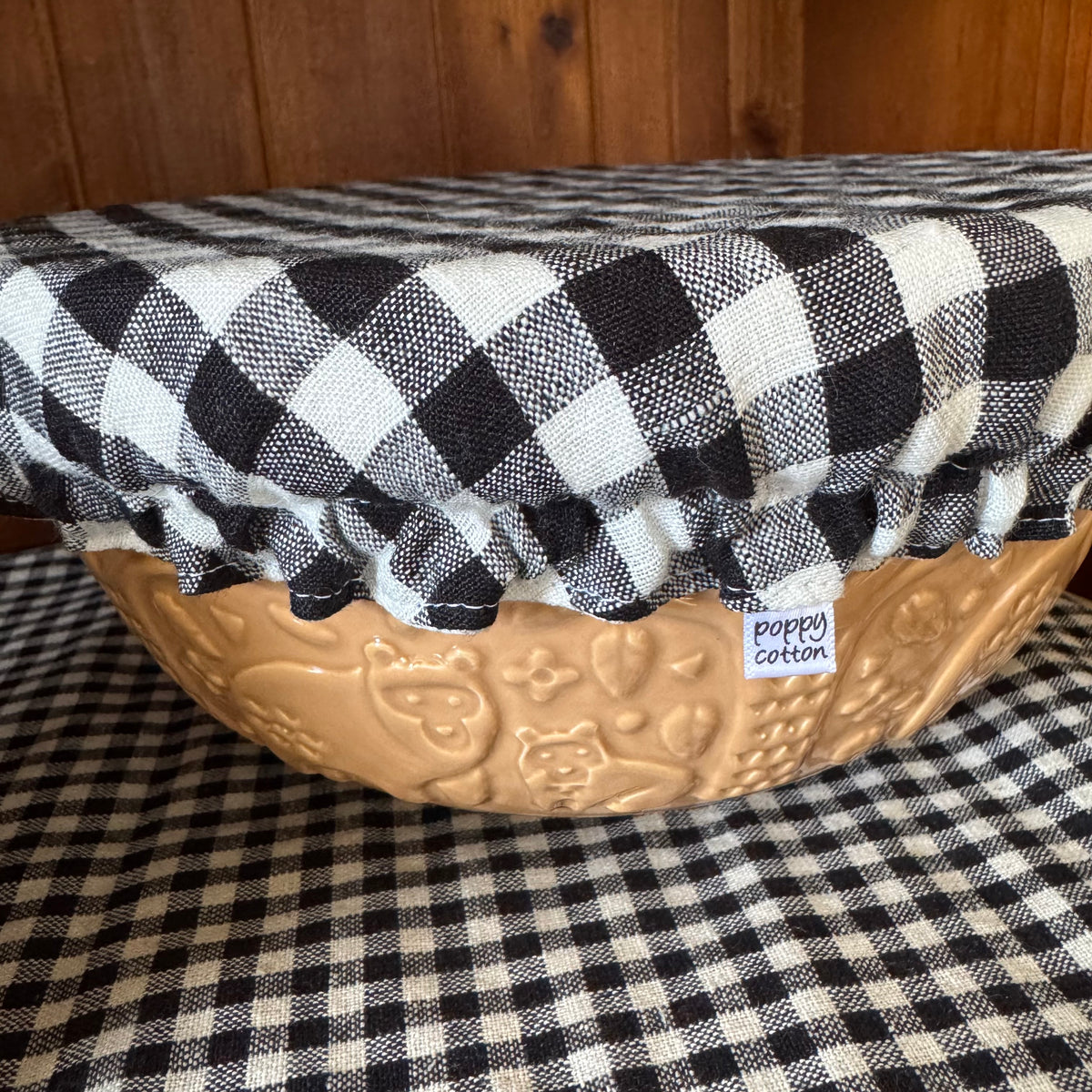 Black & White Linen Gingham Reversible Bowl Cover