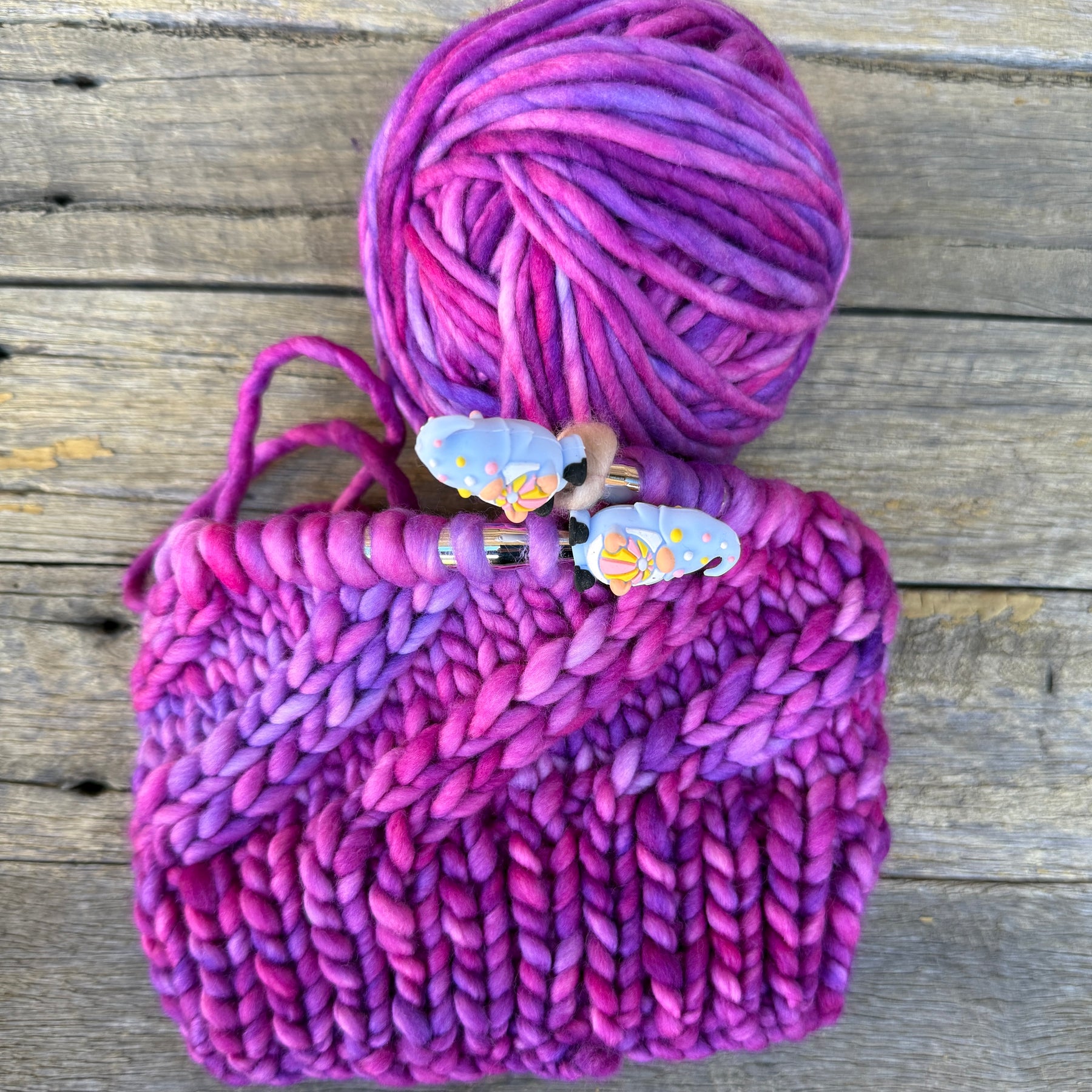 Merino Beanie, Pink Purple PomPom Beanie