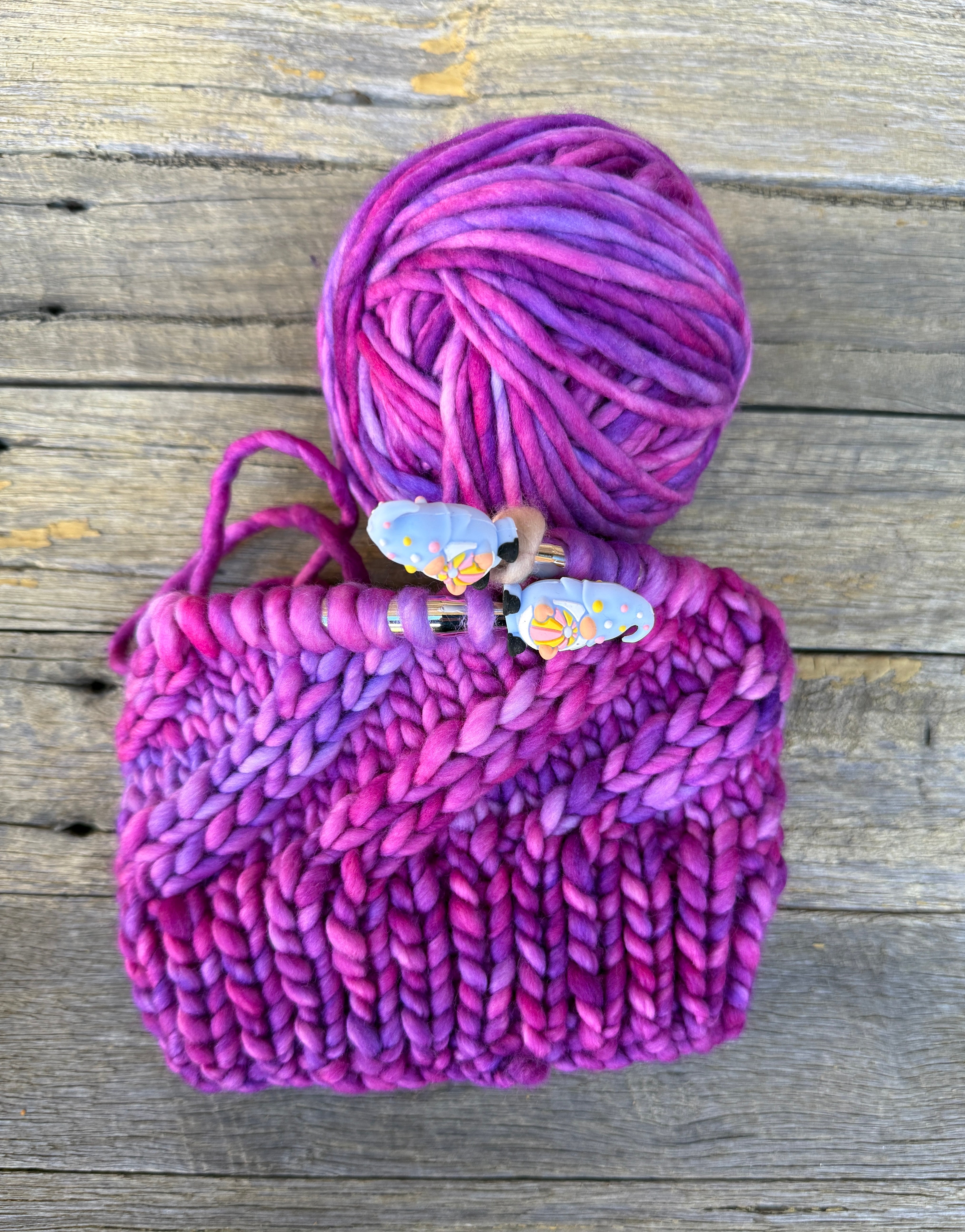 Merino Beanie, Pink Purple PomPom Beanie