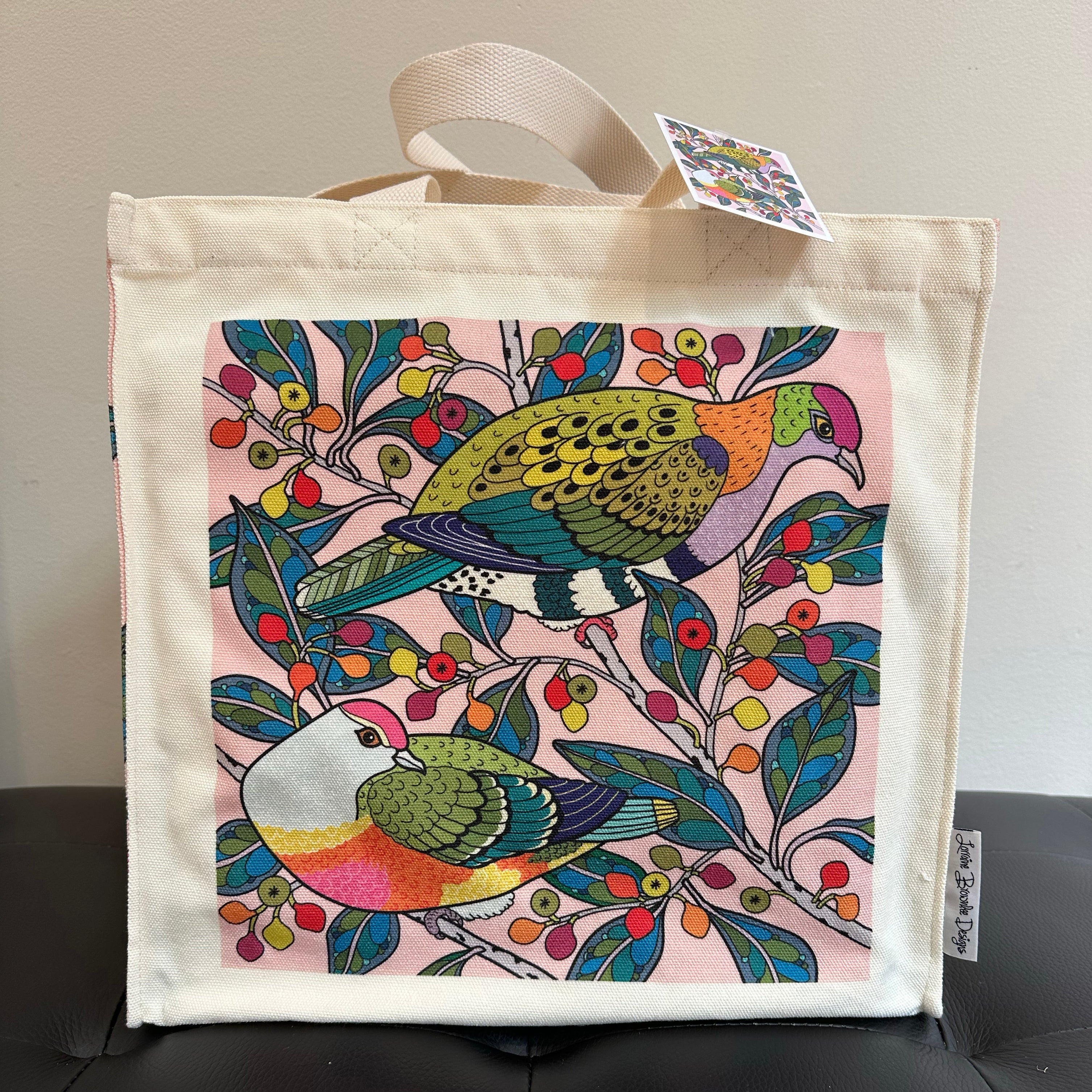 Fruit Doves Canvas art tote bag - carry or over shoulder